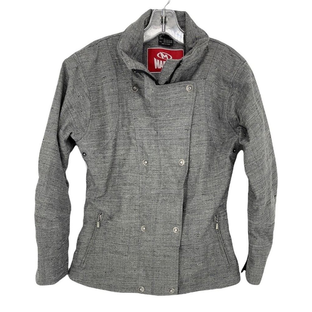 Marker Womens Jacket Coat Gray White Heathered Zip Lined Rhinestone Buttons 4